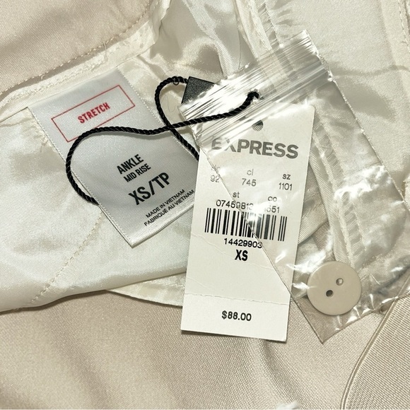 NWT Express Cream Ankle Pant Lace Up Detail XS Stretch Slim Straight Leg - Picture 5 of 7